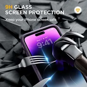 Miracase Glass Series for iPhone 14 Pro Max Case 6.7 Inch, Full-Body Clear Bumper Case with Built-in 9H Tempered Glass Screen Protector, with Camera Lens Protector (Noble Purple)