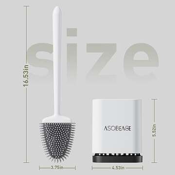 ASOBEAGE Deep Cleaner Toilet Brush: Silicone Toilet Brush with No-Slip Long Plastic Handle and Flexible Bristles, Quick Drying Holder Set for Toilet（White）
