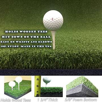 5' Feet x 5' Feet Ultra Heavy Duty Commercial Golf Practice Mat. Holds A Wooden Tee for On The Course Feel and Practice. Great for Indoor or Outdoor Practice.