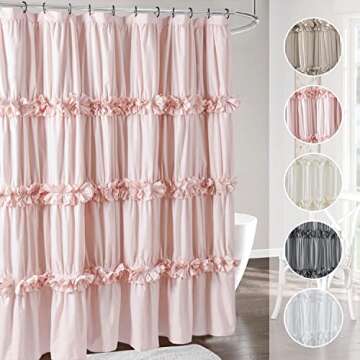 Elegant Peach Ruffle Shower Curtain for Farmhouse Decor