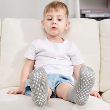 ZAPLES Baby Non Slip Grip Crew Socks with Anti Skid Soles for Infants and Toddlers