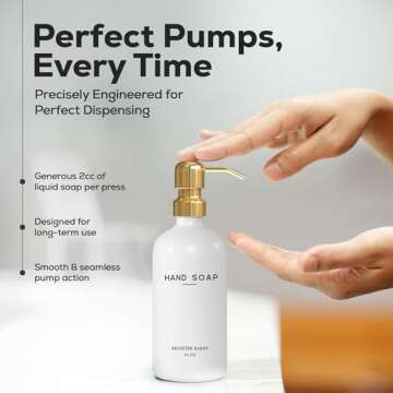 Luxury Glass Hand and Dish Soap Dispenser Set by Brighter Barns - Kitchen Soap Dispenser Set & Stainless Steel Pump - Gold Soap Dispenser for Kitchen Sink - White and Gold Kitchen Accessories (Gold)