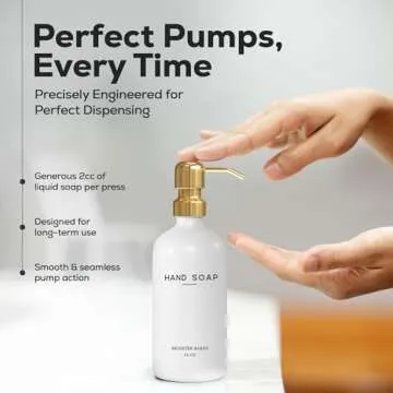 Luxury Glass Hand and Dish Soap Dispenser Set by Brighter Barns - Kitchen Soap Dispenser Set & Stainless Steel Pump - Gold Soap Dispenser for Kitchen Sink - White and Gold Kitchen Accessories (Gold)