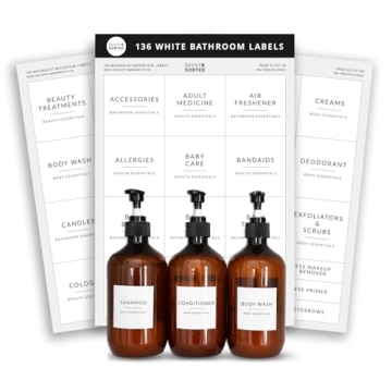 136 White Minimalist Bathroom Labels - Waterproof & Stylish Organizers