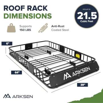 ARKSEN 64 x 39 x 6 Inch Universal 150LB Heavy Duty Roof Rack Cargo with Extension Car Top Luggage Holder Carrier Basket for SUV, Truck, & Car Steel Construction