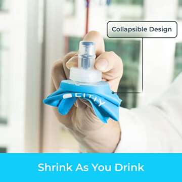 FITLY Soft Flask - 8.5 oz (250 ml) - Shrink As You Drink Pocket Soft Water Bottle for Hydration Pack/Running Vest- Folding Water Bottle for Running, Hiking, Cycling - Ski Water Bottles (FLASK250)