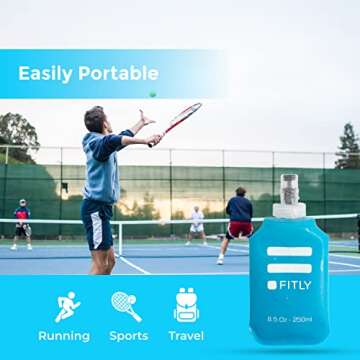 FITLY Soft Flask - 8.5 oz (250 ml) - Shrink As You Drink Pocket Soft Water Bottle for Hydration Pack/Running Vest- Folding Water Bottle for Running, Hiking, Cycling - Ski Water Bottles (FLASK250)