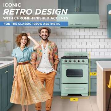 Unique Appliances UGP-24CR LG Classic Retro Freestanding Gas Convection Oven Light, Range with 4 Bur...