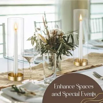 KANDL Glass Hurricane Candle Holder 2 Pcs Set with Tall Glass Taper Cylinder Vase Cover for Candlesticks Gold Metal Candle Stand Decorate Home Decor Table Wedding Centerpiece