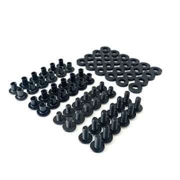 Black Chicago Screws, 72 Assorted Pieces of 1/4 & 3/8 Inch - for DIY Kydex and Leather Gun Holsters/Clips and Knife Sheaths, Includes Phillips Truss Heads + Open Slotted Fasteners + Rubber Washers