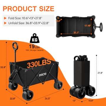 SYOCYO Collapsible Folding Wagon Cart, Heavy Duty Wagon Foldable with 330lbs Weight Capacity, Utilit...