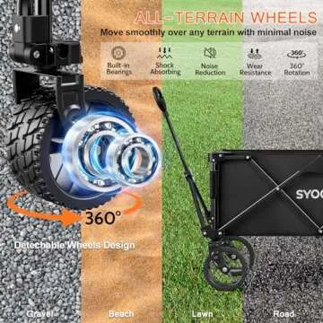 SYOCYO Collapsible Folding Wagon Cart, Heavy Duty Wagon Foldable with 330lbs Weight Capacity, Utility Garden Cart, Beach Wagon with All-Terrain Wheels for Camping, Sports, Shopping, Black, Large