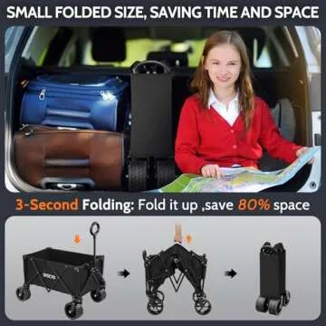 SYOCYO Collapsible Folding Wagon Cart, Heavy Duty Wagon Foldable with 330lbs Weight Capacity, Utility Garden Cart, Beach Wagon with All-Terrain Wheels for Camping, Sports, Shopping, Black, Large