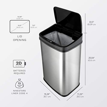 Ninestars Automatic Touchless Motion Sensor Trash Can 13 Gal