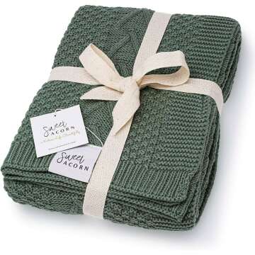 Sweet Acorn Knit Baby Blanket - Organic Cotton in Juniper Green