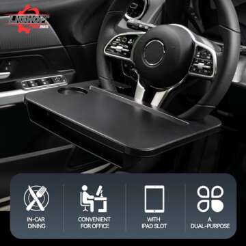Qlhshop 3 in 1 Car Steering Wheel Desk - Steering Wheel Tray with Car Seat Gap Filler Organizer | Car Food Tray Table for Eating Driver | Car Desk for Laptop Mount, Road Trip Essentials for Adults