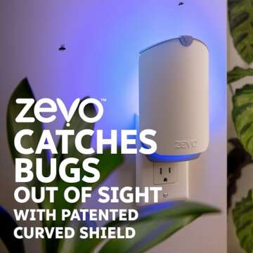 Zevo Flying Insect Trap for Indoors: Light Trap Captures Fruit Flies, Gnats and Houseflies, Starter Kit + Refills (1 Plug-in Base + 3 Cartridges)