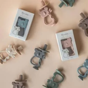 Moonkie Teething Toy, Safe & Easy to Hold BPA Free Silicone Teethers, 360° Baby Toothbrush with Suction Base, Teether Toys Best for Babies 6-12 Months (Koala Warm Taupe)