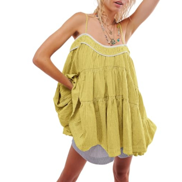 Gacaky Women's Summer Mini Dress Casual Loose Sleeveless Adjustable Straps Swing Mini Dress Yellow S...