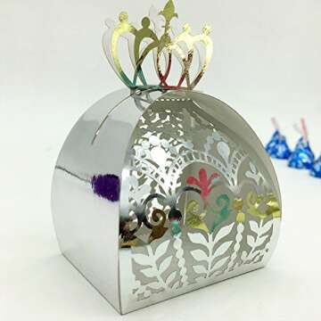 WOMHOPE 50 Pcs - European Style Crown Lock Hollow Laser Cut Wedding Candy Box Chocolate Candy Wrappe...