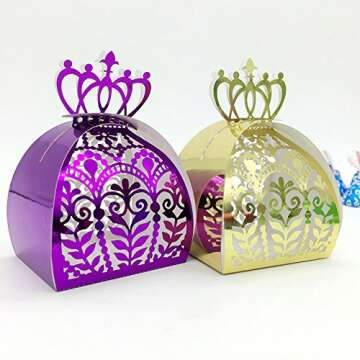 WOMHOPE 50 Pcs - European Style Crown Lock Hollow Laser Cut Wedding Candy Box Chocolate Candy Wrappers Holders Party Favors for Bridal Shower,Wedding,Party,Birthday (Silver(Reflect Light))