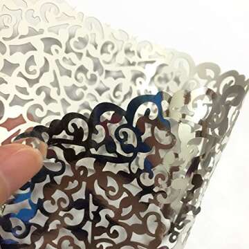 WOMHOPE 50 Pcs - European Style Crown Lock Hollow Laser Cut Wedding Candy Box Chocolate Candy Wrappers Holders Party Favors for Bridal Shower,Wedding,Party,Birthday (Silver(Reflect Light))