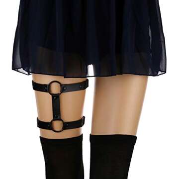 alisikee Adjustable Faux Leather Leg Garter Belt - 2 Rows Elastic Punk Thigh Garters for Women