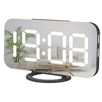 Miowachi Digital Alarm Clock,Large Mirrored LED Clock,Snooze,Dim Night Light 2 USB Charger Ports Des...