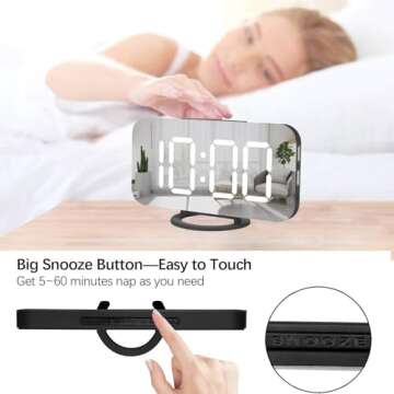 Miowachi Digital Alarm Clock,Large Mirrored LED Clock,Snooze,Dim Night Light 2 USB Charger Ports Desk Alarm Clocks for Bedroom Decor (Black)