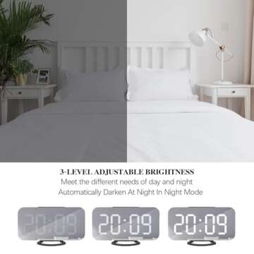 Miowachi Digital Alarm Clock,Large Mirrored LED Clock,Snooze,Dim Night Light 2 USB Charger Ports Desk Alarm Clocks for Bedroom Decor (Black)