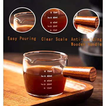 Espresso Shot Glass 75ML Measuring Cup with Wood Handle