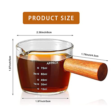 Espresso Shot Glass 75ML Measuring Cup with Wood Handle