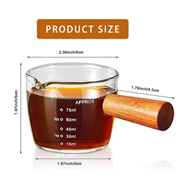 Espresso Shot Glass 75ML Measuring Cup with Wood Handle