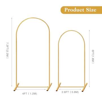 Metal Arch Backdrop Stand Set of 2 (7.2FT/6FT), Wedding Arch Stand Gold Backdrop Arch Stand, Wedding...