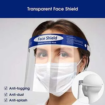 Rush Deer Face Shield,Adjustable Anti-Fog Dental Full Face Shield with Protective Clear Film Elastic Band and Comfort Sponge (10 Packs)