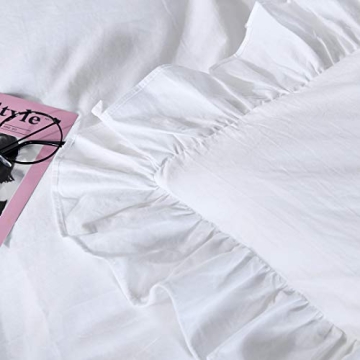 QSH White Ruffle Duvet Cover Queen | Chic Cotton Bedding Set