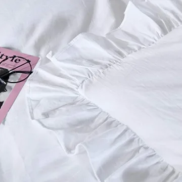 QSH White Ruffle Duvet Cover Queen | Chic Cotton Bedding Set
