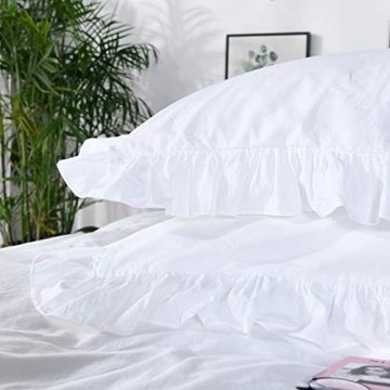 QSH White Ruffle Duvet Cover Queen | Chic Cotton Bedding Set
