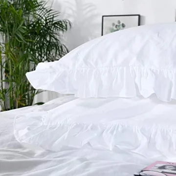 QSH White Ruffle Duvet Cover Queen | Chic Cotton Bedding Set