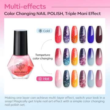 modelones Color Changing Nail Polish Set, 6 Colors Winter Pink Blue Purple Orange Neon Mood Temperature Change Ombre Quick Dry Mini Nail Polish Manicure DIY Nail Art Salon Valentine's Gift