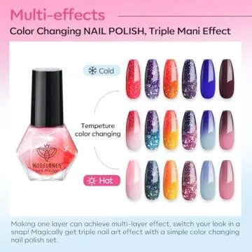 modelones Color Changing Nail Polish Set, 6 Colors Winter Pink Blue Purple Orange Neon Mood Temperature Change Ombre Quick Dry Mini Nail Polish Manicure DIY Nail Art Salon Valentine's Gift