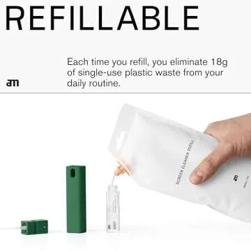AM 2 in 1 Screen Cleaner Mist Spray - Versatile for Computers, Phones, iPads, Laptops, and Car Smart Screens, Refillable and Eco-Friendly, Includes Harm-Free Liquid, 3 Pack, Green
