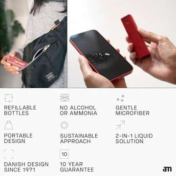 AM 2 in 1 Screen Cleaner Mist Spray - Versatile for Computers, Phones, iPads, Laptops, and Car Smart Screens, Refillable and Eco-Friendly, Includes Harm-Free Liquid, 3 Pack, Green