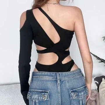 Sexy Hollow Out Women Bodysuit Summer Streetwear Outfit Gothic Jumpsuit T Shirt Short Sleeve Sleeveless (SIZE:Large)