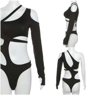 Sexy Hollow Out Women Bodysuit Summer Streetwear Outfit Gothic Jumpsuit T Shirt Short Sleeve Sleeveless (SIZE:Large)