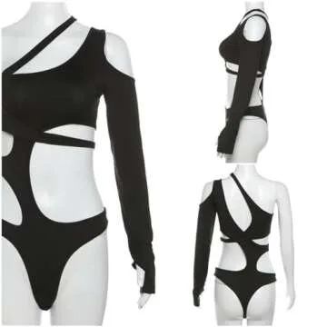 Sexy Hollow Out Women Bodysuit Summer Streetwear Outfit Gothic Jumpsuit T Shirt Short Sleeve Sleeveless (SIZE:Large)