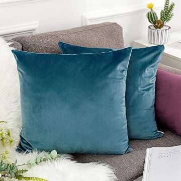 SOFTNOW 2 Pcs Throw Pillow Covers Soft Velvet Decorative Pillows Solid Square Cushion Pillowcase for Sofa Couch Bedroom car, 20 x 20 inches Light Blue