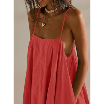 Fisoew Oversized Spaghetti Strap Summer Mini Dress for Women