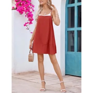 Fisoew Oversized Spaghetti Strap Summer Mini Dress for Women