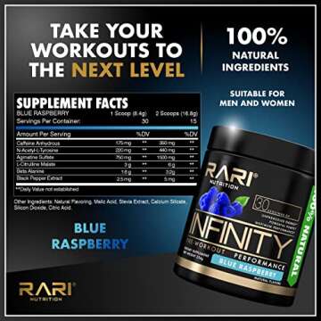 RARI Nutrition Infinity Pre Workout Performance - Pre Workout for Women and Men, High-Performance Energy Powder - 30 Servings - Blue Raspberry